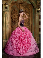 Rose Pink Ball Gown Strapless Floor-length Embroidery Taffeta  Quinceanera Dress