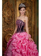 Rose Pink Ball Gown Strapless Floor-length Embroidery Taffeta  Quinceanera Dress