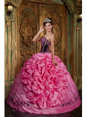 Rose Pink Ball Gown Strapless Floor-length Embroidery Taffeta  Quinceanera Dress