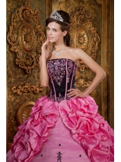 Rose Pink Ball Gown Strapless Floor-length Embroidery Taffeta  Quinceanera Dress