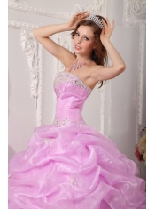 Pink Ball Gown Strapless Floor-length Organza Appliques  Quinceanera Dress