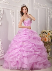 Pink Ball Gown Strapless Floor-length Organza Appliques  Quinceanera Dress