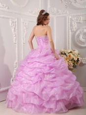 Pink Ball Gown Strapless Floor-length Organza Appliques  Quinceanera Dress