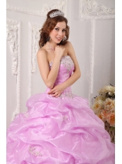 Pink Ball Gown Strapless Floor-length Organza Appliques  Quinceanera Dress