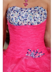Rose Pink Ball Gown Strapless Floor-length Organza Appliques Quinceanera Dress