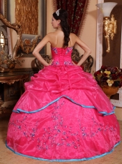 Rose Pink Ball Gown Strapless Floor-length Organza Appliques Quinceanera Dress