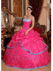Rose Pink Ball Gown Strapless Floor-length Organza Appliques Quinceanera Dress