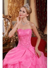 Rose Pink Ball Gown Strapless Floor-length Organza Appliques Sweet 16 Dress