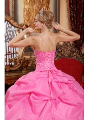 Rose Pink Ball Gown Strapless Floor-length Organza Appliques Sweet 16 Dress