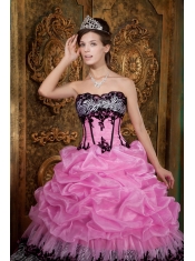 Rose Pink Ball Gown Strapless Floor-length  Picks-ups Taffeta Quinceanera Dress