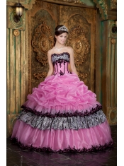Rose Pink Ball Gown Strapless Floor-length Picks-ups Taffeta Quinceanera Dress