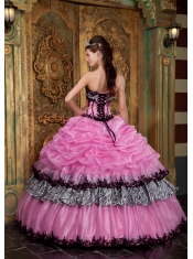 Rose Pink Ball Gown Strapless Floor-length  Picks-ups Taffeta Quinceanera Dress