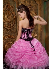Rose Pink Ball Gown Strapless Floor-length  Picks-ups Taffeta Quinceanera Dress