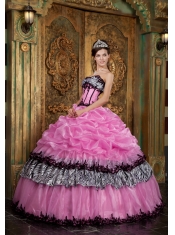 Rose Pink Ball Gown Strapless Floor-length  Picks-ups Taffeta Quinceanera Dress