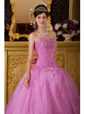 Rose Pink Ball Gown Sweetheart Floor-length Appliques Organza Quinceanera Dress