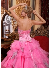 Rose Pink Ball Gown Sweetheart Floor-length Organza Beading Quinceanera Dress