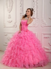 Rose Pink Ball Gown Sweetheart Floor-length Organza Beading Quinceanera Dress