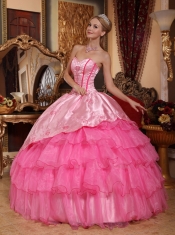 Rose Pink Ball Gown Sweetheart Floor-length Taffeta and Oragnza Embroidery Quinceanera Dress
