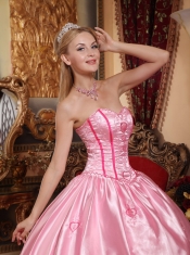 Rose Pink Ball Gown Sweetheart Floor-length Taffeta and Oragnza Embroidery Quinceanera Dress