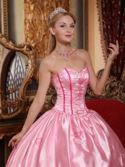 Rose Pink Ball Gown Sweetheart Floor-length Taffeta and Oragnza Embroidery Quinceanera Dress