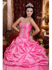Rose Pink Ball Gown Sweetheart Floor-length Taffeta Beading Quinceanera Dress