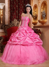 Rose Pink Ball Gown Sweetheart Floor-length Taffeta Beading Quinceanera Dress