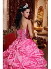 Rose Pink Ball Gown Sweetheart Floor-length Taffeta Beading Quinceanera Dress