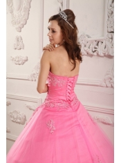 Rose Pink  Ball Gown Sweetheart Floor-length Tulle Appliques Quinceanera Dress