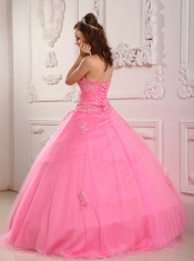 Rose Pink  Ball Gown Sweetheart Floor-length Tulle Appliques Quinceanera Dress