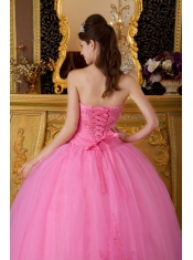 Rose Pink Ball Gown Sweetheart Floor-length Tulle Appliques Quinceanera Dress