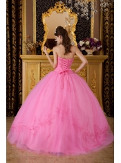 Rose Pink Ball Gown Sweetheart Floor-length Tulle Appliques Quinceanera Dress