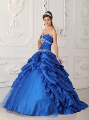 Royal Blue A-Line Sweetheart Floor-length  Appliques and Beading Quinceanera Dress