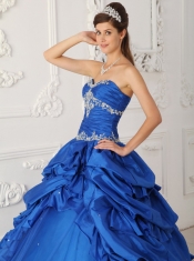 Royal Blue A-Line Sweetheart Floor-length  Appliques and Beading Quinceanera Dress