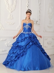 Royal Blue A-Line Sweetheart Floor-length  Appliques and Beading Quinceanera Dress