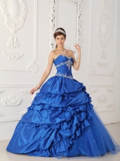 Royal Blue A-Line Sweetheart Floor-length  Appliques and Beading Quinceanera Dress