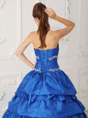 Royal Blue A-Line Sweetheart Floor-length  Appliques and Beading Quinceanera Dress