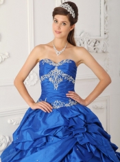 Royal Blue A-Line Sweetheart Floor-length  Appliques and Beading Quinceanera Dress