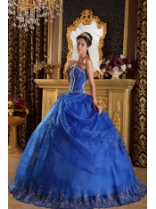 Royal Blue Ball Gown Sweetheart Floor-length Appliques Organza Quinceanera Dress