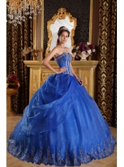 Royal Blue Ball Gown Sweetheart Floor-length Appliques Organza Quinceanera Dress