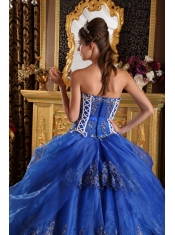 Royal Blue Ball Gown Sweetheart Floor-length Appliques Organza Quinceanera Dress