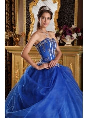 Royal Blue Ball Gown Sweetheart Floor-length Appliques Organza Quinceanera Dress