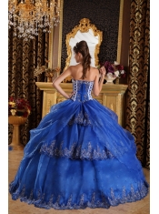 Royal Blue Ball Gown Sweetheart Floor-length Appliques Organza Quinceanera Dress