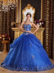 Royal Blue Ball Gown Sweetheart Floor-length Appliques Organza Quinceanera Dress