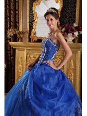 Royal Blue Ball Gown Sweetheart Floor-length Appliques Organza Quinceanera Dress