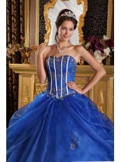 Royal Blue Ball Gown Sweetheart Floor-length Appliques Organza Quinceanera Dress