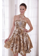 Sexy A-Line / Princess Halter Knee-length Print Beading Prom / Cocktail Dress