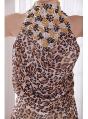 Sexy Empire High-neck Brush Train Leopard Beading Prom Dress