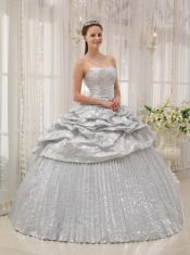 Silver Ball Gown Sweetheart Floor-length Appliques Quinceanera Dress