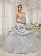 Silver Ball Gown Sweetheart Floor-length Appliques Quinceanera Dress