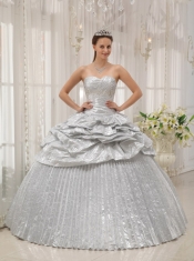 Silver Ball Gown Sweetheart Floor-length Appliques Quinceanera Dress